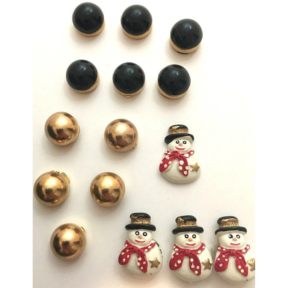 Button Covers Lot Christmas Snowman Gold Black